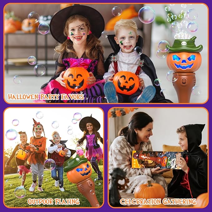 Halloween Bubble Machine Wand for Kids, Light up & Music Pumpkin Bubble Wand-1 - Image 6