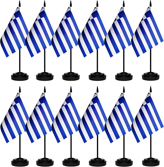 12 Pack Greece Desk Flags Set, Greek Small Mini Table Office Flags by BCLin
