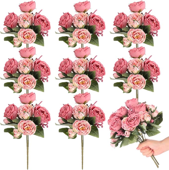 8 Bundles Artificial Peonies Flowers Boho Faux Flowers Arrangements Artificial - Image 8