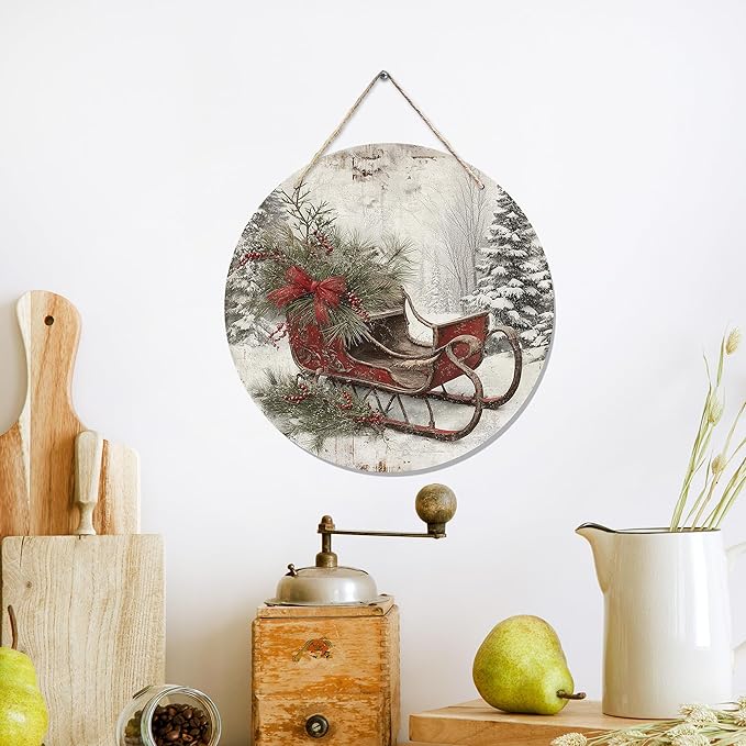 CGBHW Christmas Winter Sleigh Wooden Sign, Vintage Farmhouse Country Cozy - Image 3