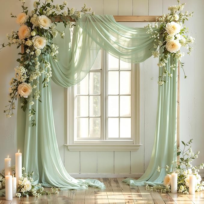 Wedding Arch Draping Fabric, 2 Panels 19FT Sage Green Arch Drapes Chiffon by Partisky