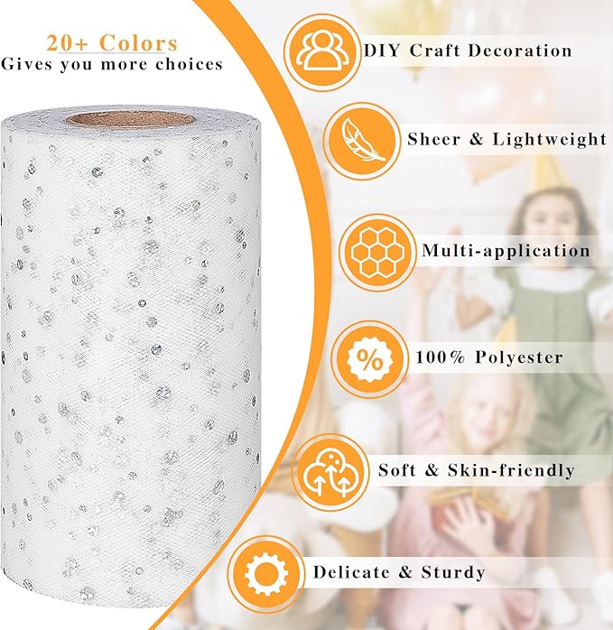 Glitter Tulle Rolls, 6” by 50 Yards Sequin Tule Netting Fabric Tulle - Image 3