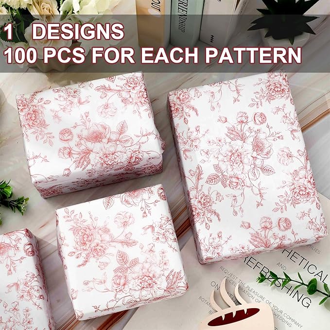 JarThenaAMCS 100 Sheets Floral Tissue Paper Rose Gold Flower Gift Wrapping - Image 3