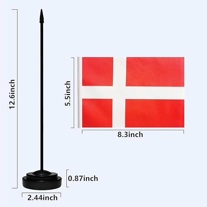 Denmark Danish Dane Deluxe Desk Flag Set Small Mini Miniature Denmark Danish - Image 3