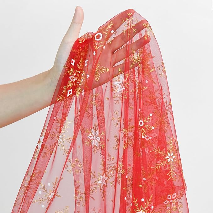 Artoid Mode Red Gold Snowflakes Christmas Gauze Table Runner 120 Inch 10FT - Image 6