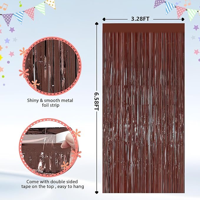 2PCS Coffee Foil Fringe Backdrop Curtains, Fringe Backdrop - Image 3