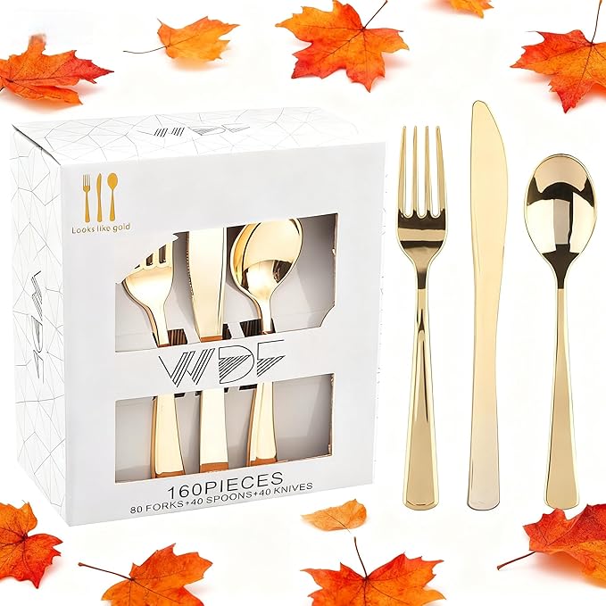 WDF 160 Piece Gold Plastic Silverware by WDF