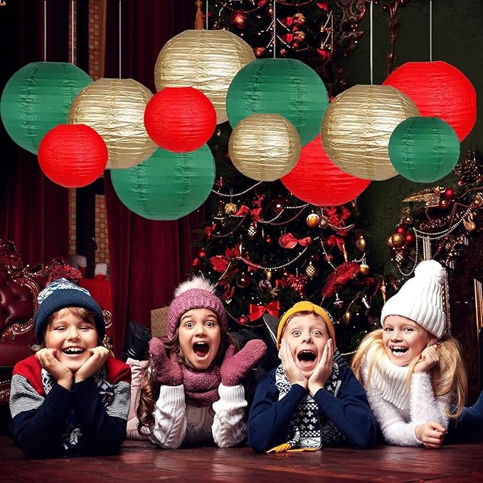 Green Red Paper Lanterns Decorative 12pcs Christmas Hanging Decorations - Image 9