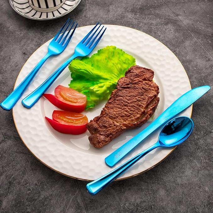 Supernal 240pcs Blue Plastic Silverware, Party Disposable Utensils, Plastic - Image 6