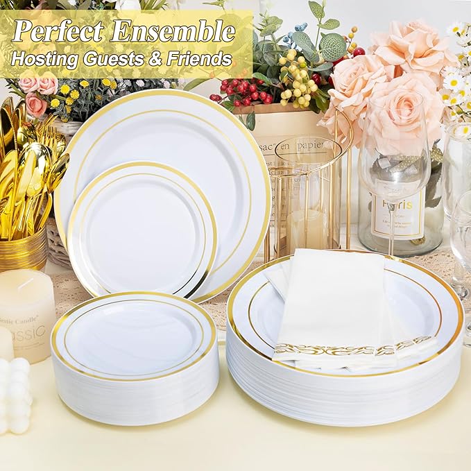 100PCS White Plastic Plates Set - Image 3