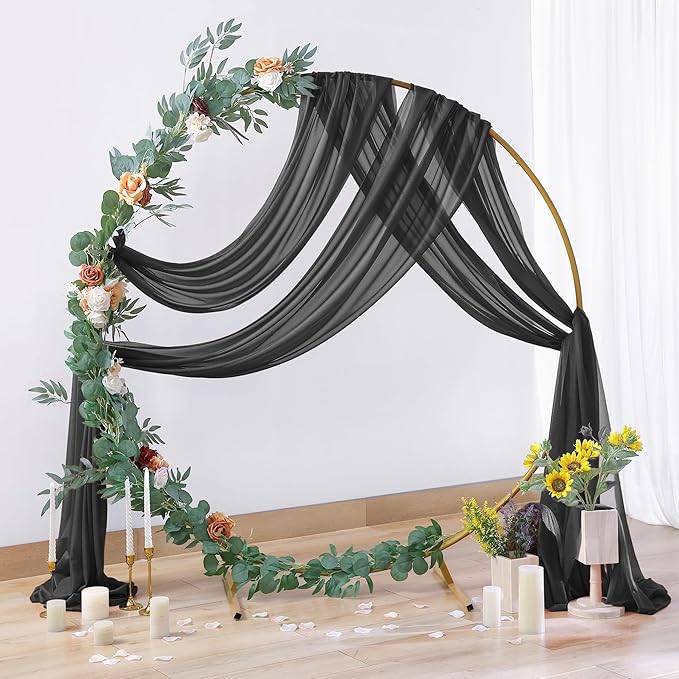 1 Panels Wedding Arch Draping Fabric Black Sheer Backdrop Curtain Arch Drape - Image 4