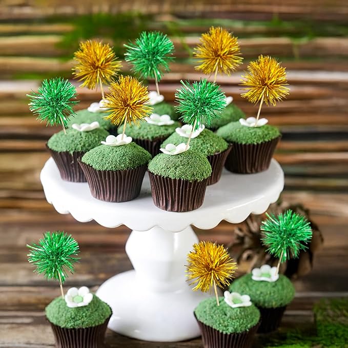 Ephlyn 30Pcs Foil Firework Cupcake Toppers Sparkle Tinsel Cupcake Picks - Image 7