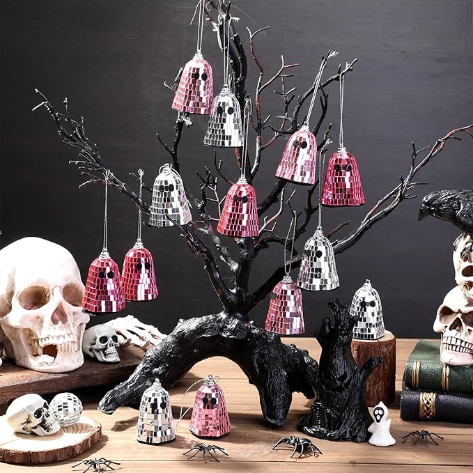24 Pcs Halloween Disco Ghosts Decor Halloween Ornament Silver Mirror Disco - Image 4