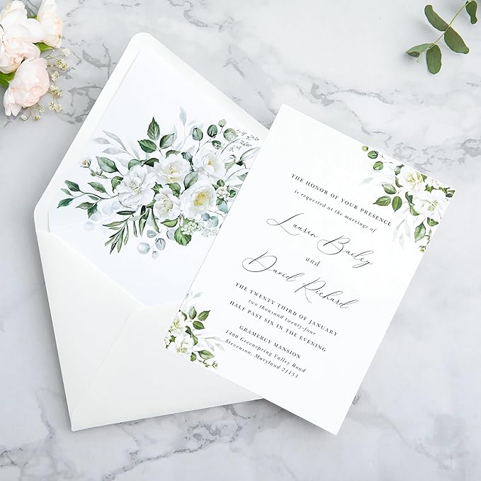 PONATIA 50PCS A7 Euro Flap Ivory Envelope, 5.25 x 7.25'' Flowers Liner Envelopes - Image 5