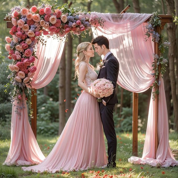 Wedding Arch Draping Fabric 1 Panel 18Ft Dusty Rose Chiffon Fabric Drapery - Image 6