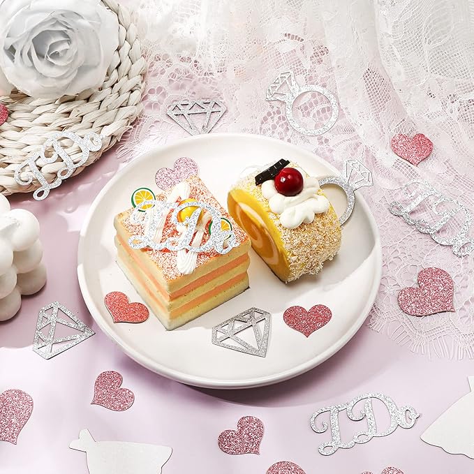 Zhanmai 240 Pieces Wedding Table Confetti, Glitter Rose Gold Heart Silver - Image 4