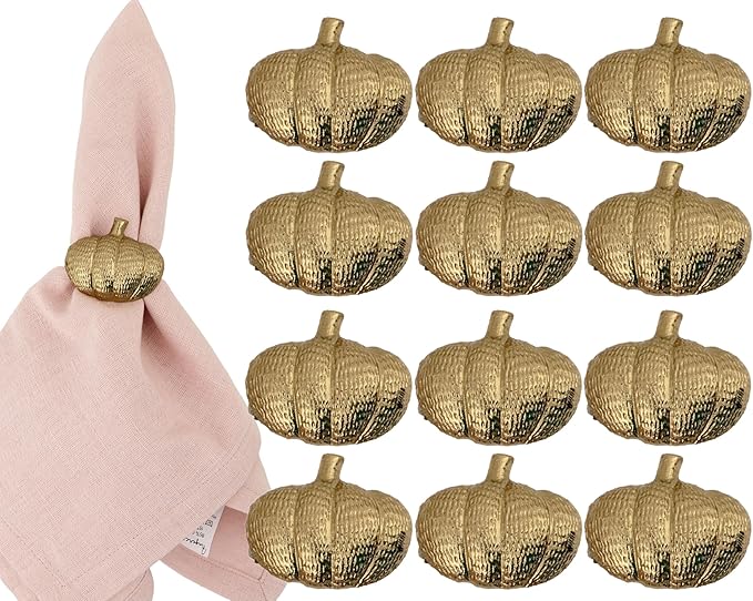 Set of 12 Pumpkin Napkin Rings | Premium Metal Fall Harvest Table Decor | by ALPHALivingHOME