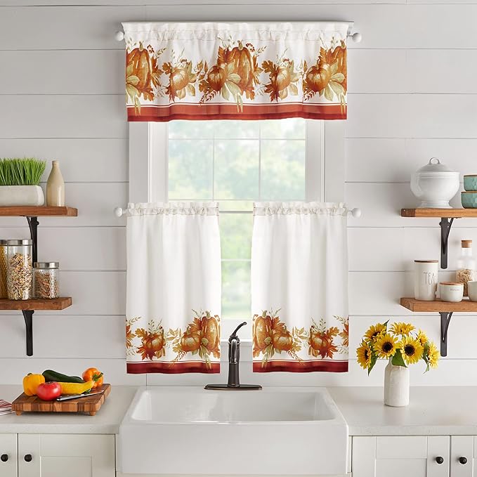 Elrene Home Fashions Autumn Pumpkin Grove Window Tier Set and Kitchen/Café by ElreneHomeFashions