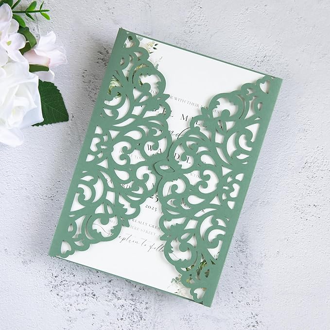 20Pcs Sage Green Laser Cut Invitation Cards - Image 2