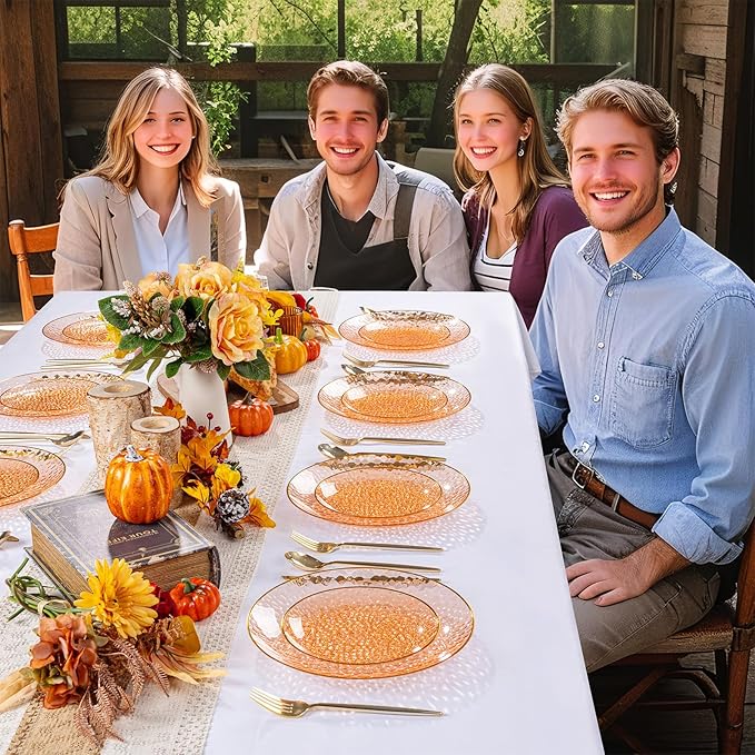 Rubtlamp 100Pcs Thanksgiving Plastic Dinner Plates, 10 Inch Disposable Orange - Image 6