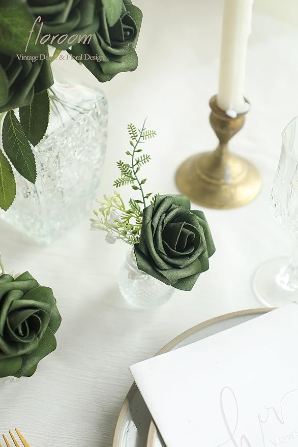 Floroom Artificial Flowers 50pcs Real Looking Emerald Green Foam Fake Roses - Image 3