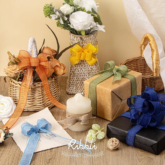 Ribbli Yellow Burlap Wired Ribbon, 1” Inch x Continuous 20 Yard, Big Bows - Image 4