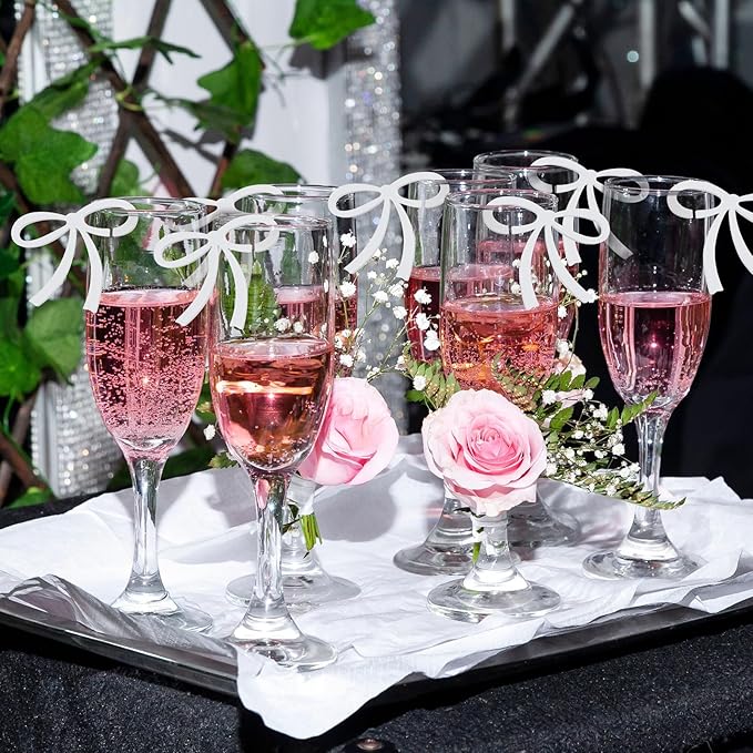 50 Pcs Bows Drink Tags Coquette Bow Wine Glass Charms Acrylic Bowknot Drink Tag - Image 3