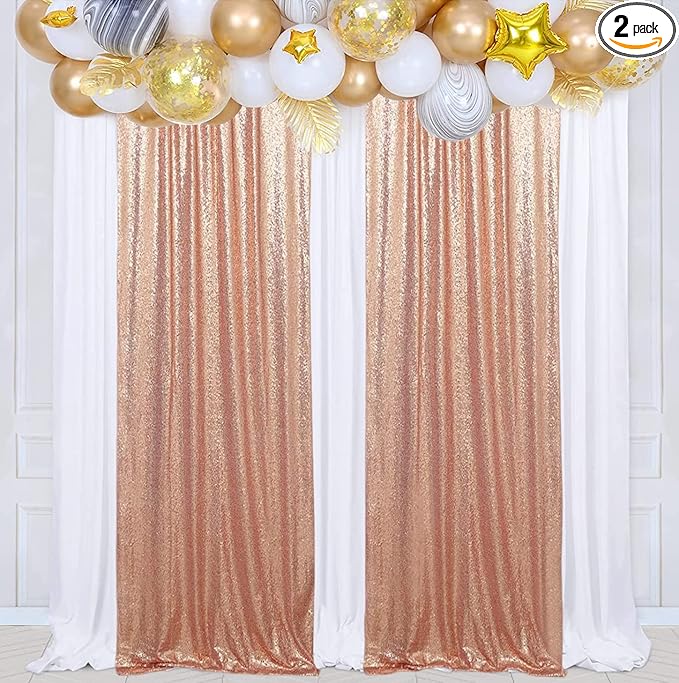 Poise3EHome Rose Gold Sequin Backdrop, 2 Panels 2FTx8FT Glitter Background by Poise3EHome