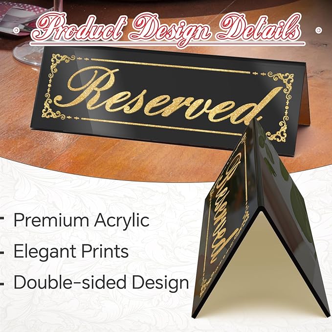 12 Pcs Black Mirrored Reserved Table Signs, Acrylic Reserved Table Tent Signs - Image 5