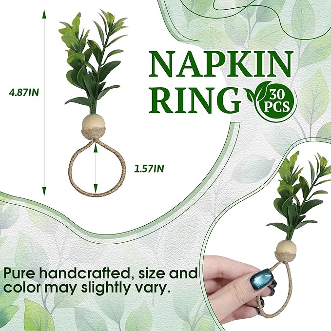MAOANME Napkin Rings Set of 30, Rustic Eucalyptus Napkin Holder Rings - Image 2