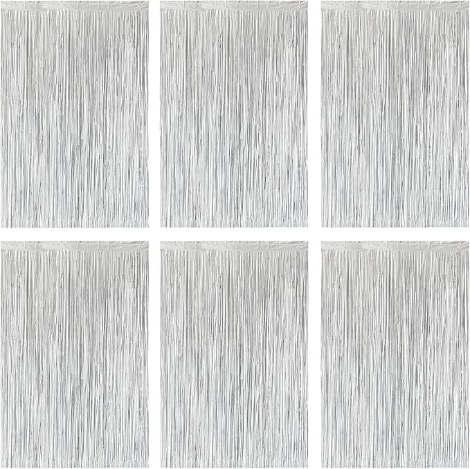 Silver Foil Fringe Curtain 3.3×8.3FT 6 Packs, Metallic Tinsel Curtains Party by Acuteye