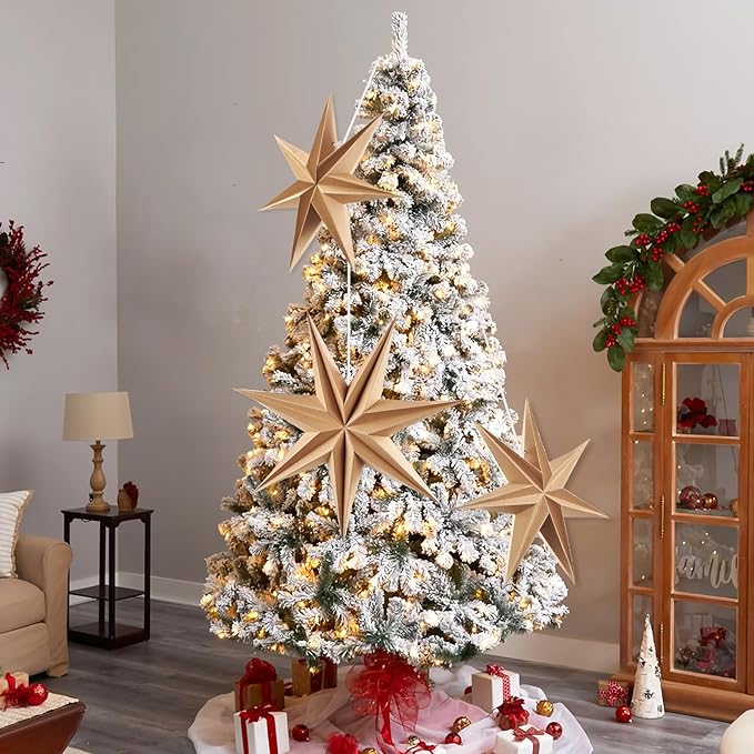 3PCS 12inch 7-Pointed Natural Paper Star Landerns Hanging Decoration Set - Image 4