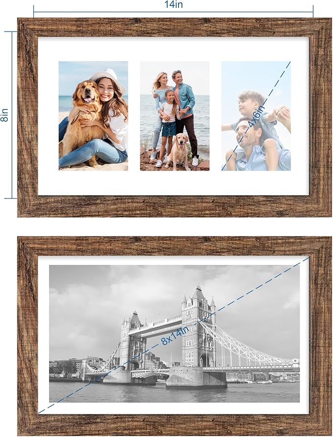 8x14 Picture Frame Set of 2, Rustic Brown Wood Frame - Image 2