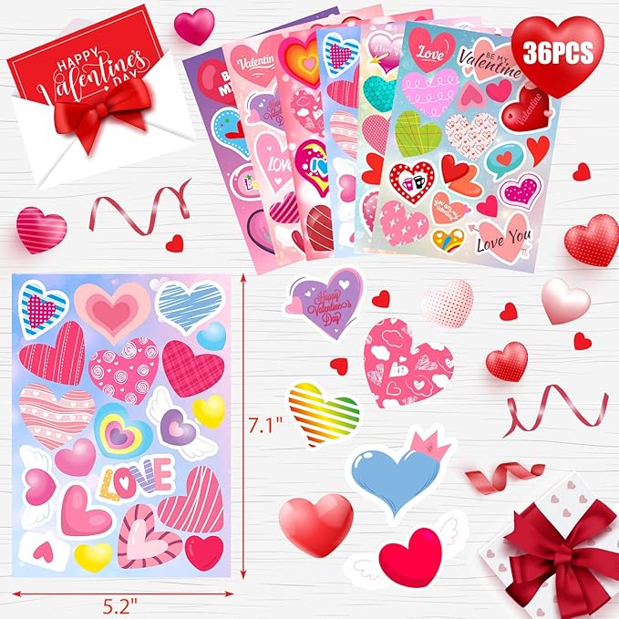 36 Sheets Heart Stickers, Valentine Stickers, Valentines Day Stickers - Image 3