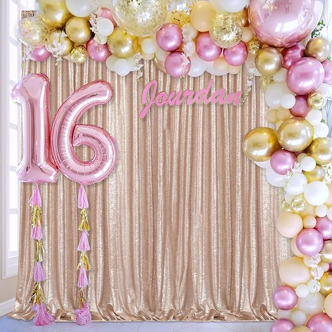 7ft x 7ft Champagne Sequin Backdrop Curtain Glitter Photo Booth Backdrop - Image 4