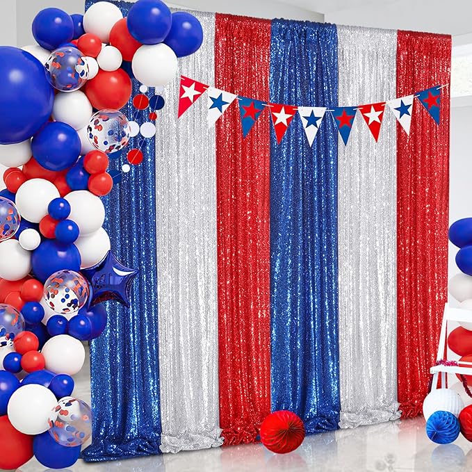 Red Sequin Backdrop 4 Panels 2FTx8FT Christmas Party Backdrop Curtains Photo - Image 2