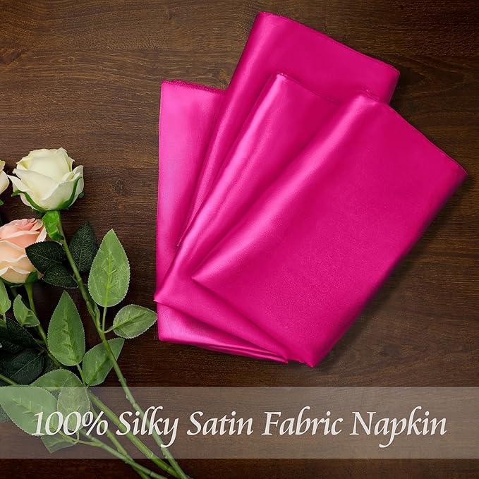 Manyshofu 60 Pieces Hot Pink Satin Napkins - Image 3