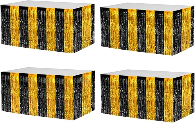 4 Pack 29x108 Inch Metallic Foil Fringe Tinsel Table Skirts by Clayghsen
