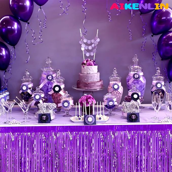6 Pack 29x108 Inch Metallic Foil Fringe Tinsel Table Skirts Banner - Image 4