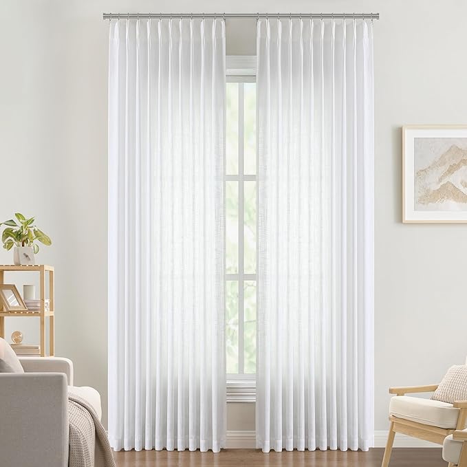 Vision Home White Pinch Pleated Semi Sheer Curtains Textured Light Filtering - Image 2