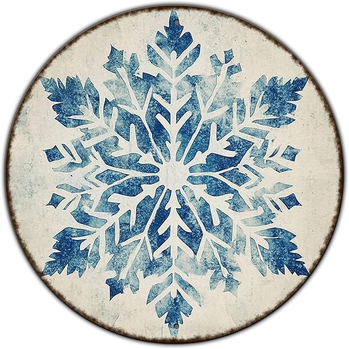 Round Christmas Metal Tin Sign Vintage Snowflake Signs Winter Christmas Sign by GJXFTPTTBD