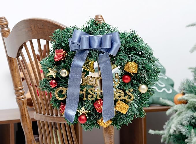 Dusty Blue Satin Wired Ribbon 1-1/2 Inch Double-Faced Sliver Glitter Christmas - Image 5