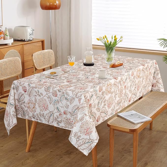 Mysky Home Waterproof Tablecloth Rectangle 60x102 Inch Rustic Burlap Tablecloth - Image 6