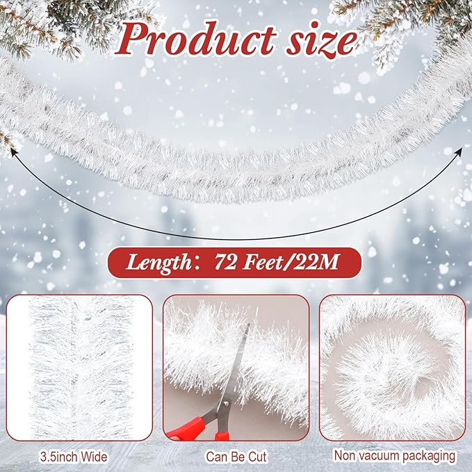 72 Feet Christmas Tinsel Garland Shiny Metallic Tinsel Twist Garland Streamers - Image 2