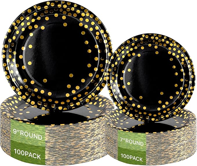 Lullaby 200PCS Black Paper Plates, Disposable Graduation Plates by LULLABY