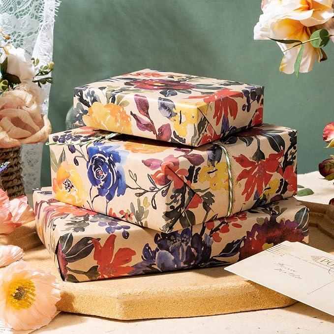 RUSPEPA Watercolor Floral Gift Wrapping Paper - Image 3