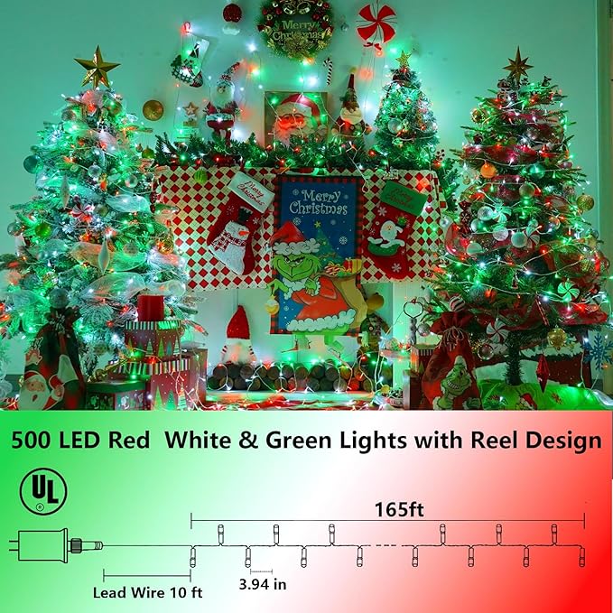 YEGUO 165ft 500 LED Christmas Lights Outdoor Waterproof, 8 Modes Clear Wire - Image 2