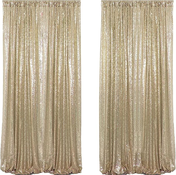 JYFLZQ Champagne Sequin Backdrop Curtains 2ft x 8ft 2 Panel Glitter Photo Booth - Image 2