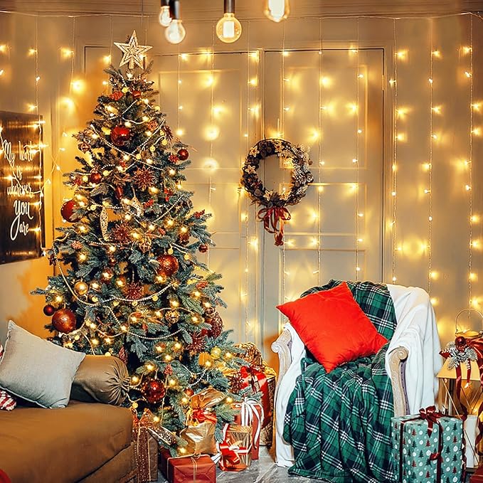 JMEXSUSS 300 LED Remote Control Christmas Curtain Lights, Plug in Fairy Curtain - Image 5