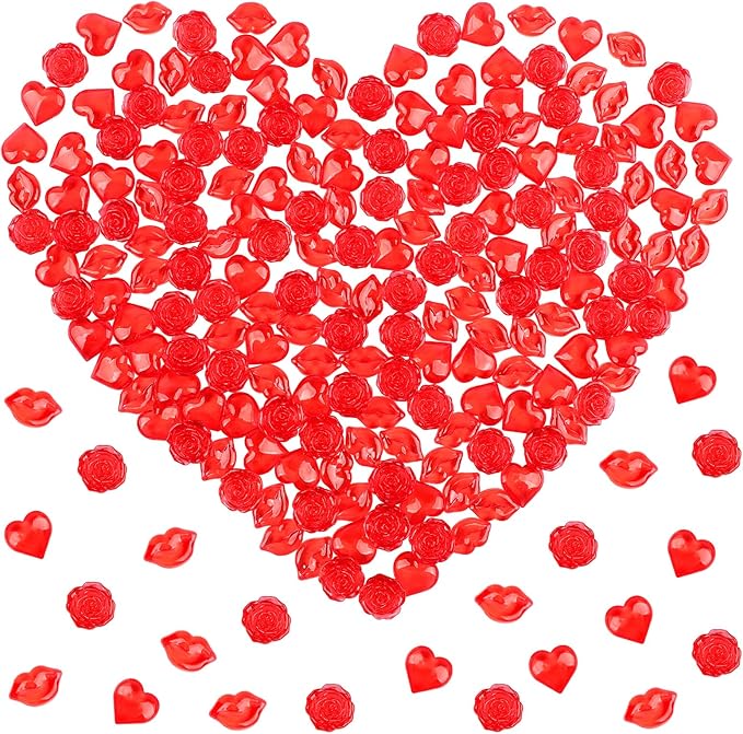 Fangoo 180PCS Red Acrylic Heart Ornaments Mini Acrylic Heart Rose Flower Lips by Fangoo